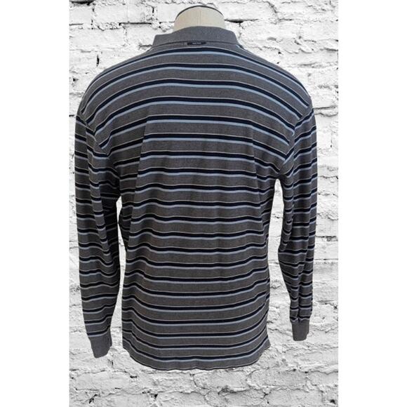 Vintage NAUTICA 100% Cotton Striped Gray Long Sleeve Polo Shirt LARGE - Picture 3 of 5